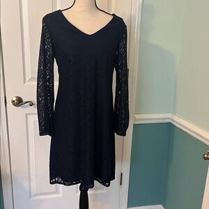 Madison Leigh Dark Blue Lace Long Sleeve Dress